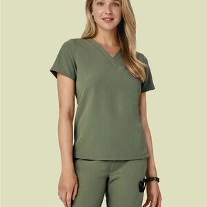 Women's sage V-Neck mandala scrub top